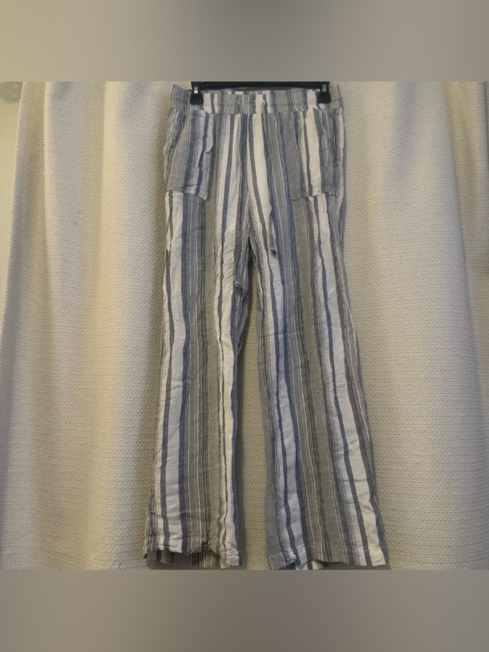 Boutique Striped Linen-Blend Wide Leg Pants - Blue & White